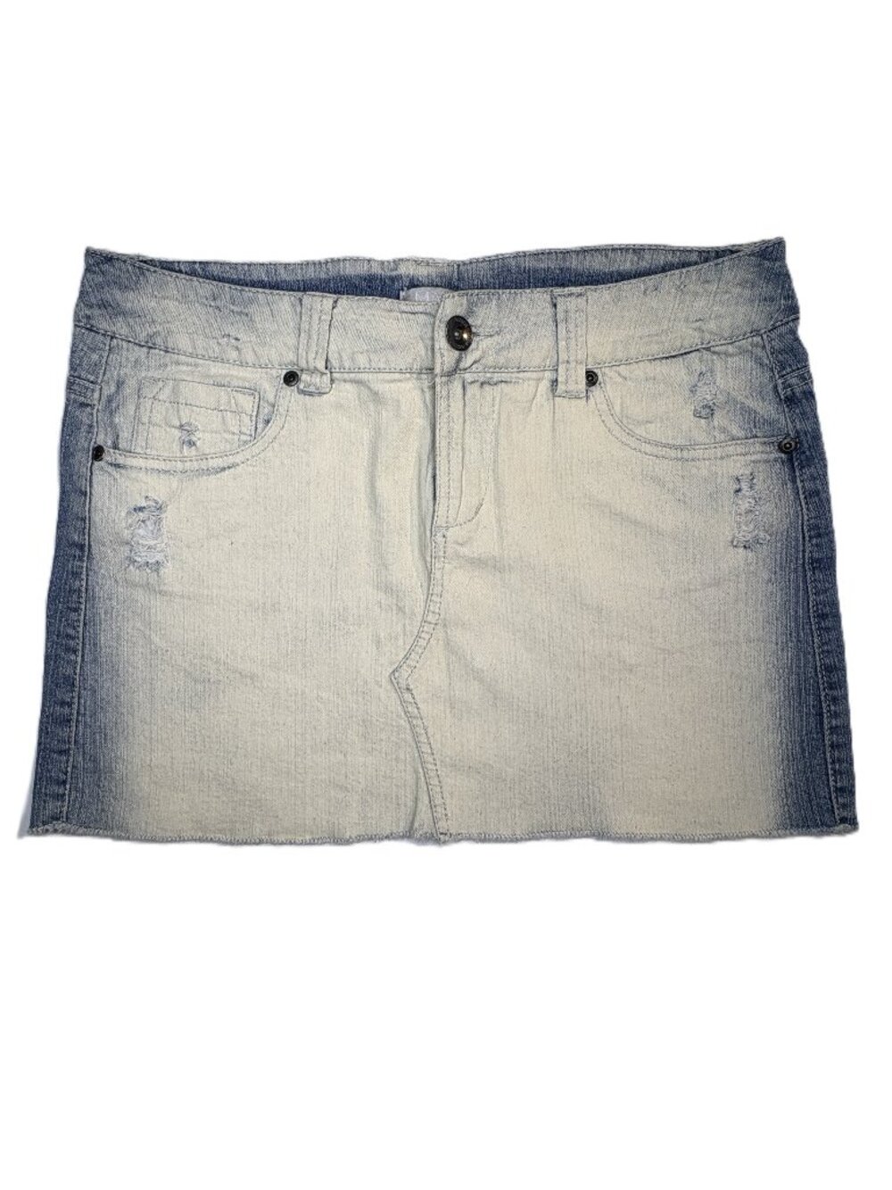 Max Studio Y2K Acid Wash Distressed Denim Mini Skirt